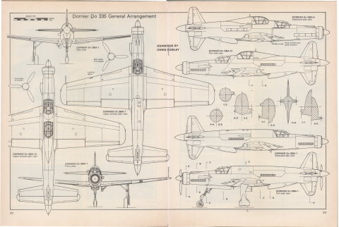 Dornier Do335 - 1/72 рисунок Криса Боули, 600dpi «Скэйл Эиркрафт Моделлинг», Том 4 номер 7, Апрель 1982